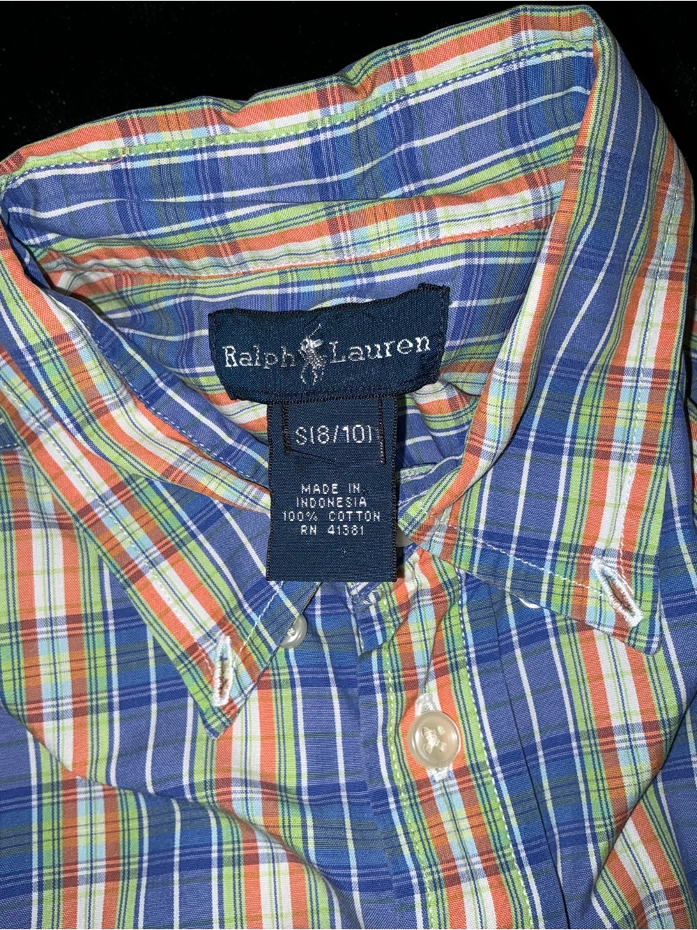 Ralph Lauren Boys Blue, Orange & Green Plaid Button-Down Shirt Small - Picture 1 of 4
